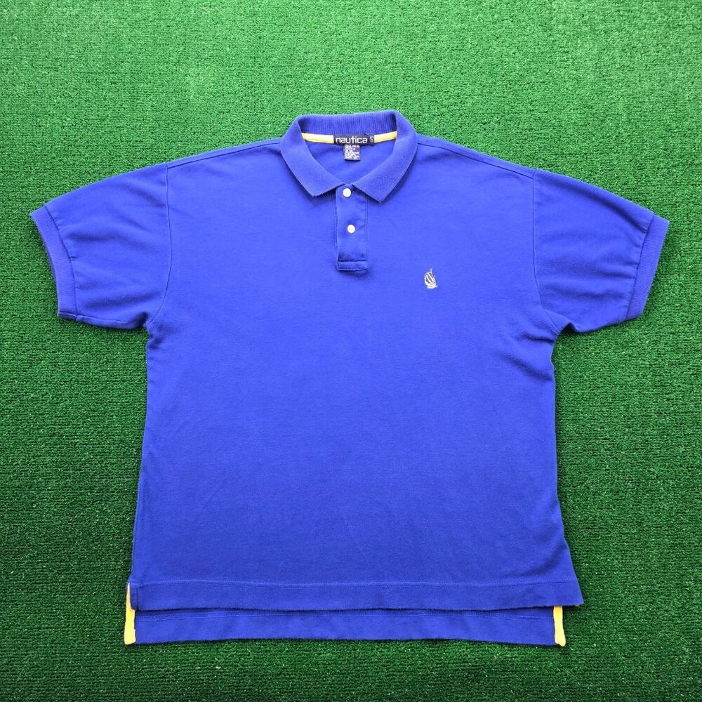 Nautica Polo Shirt Mens Large Blue Short Sleeve‎ Vintage Y2K Preppy Casual Golf